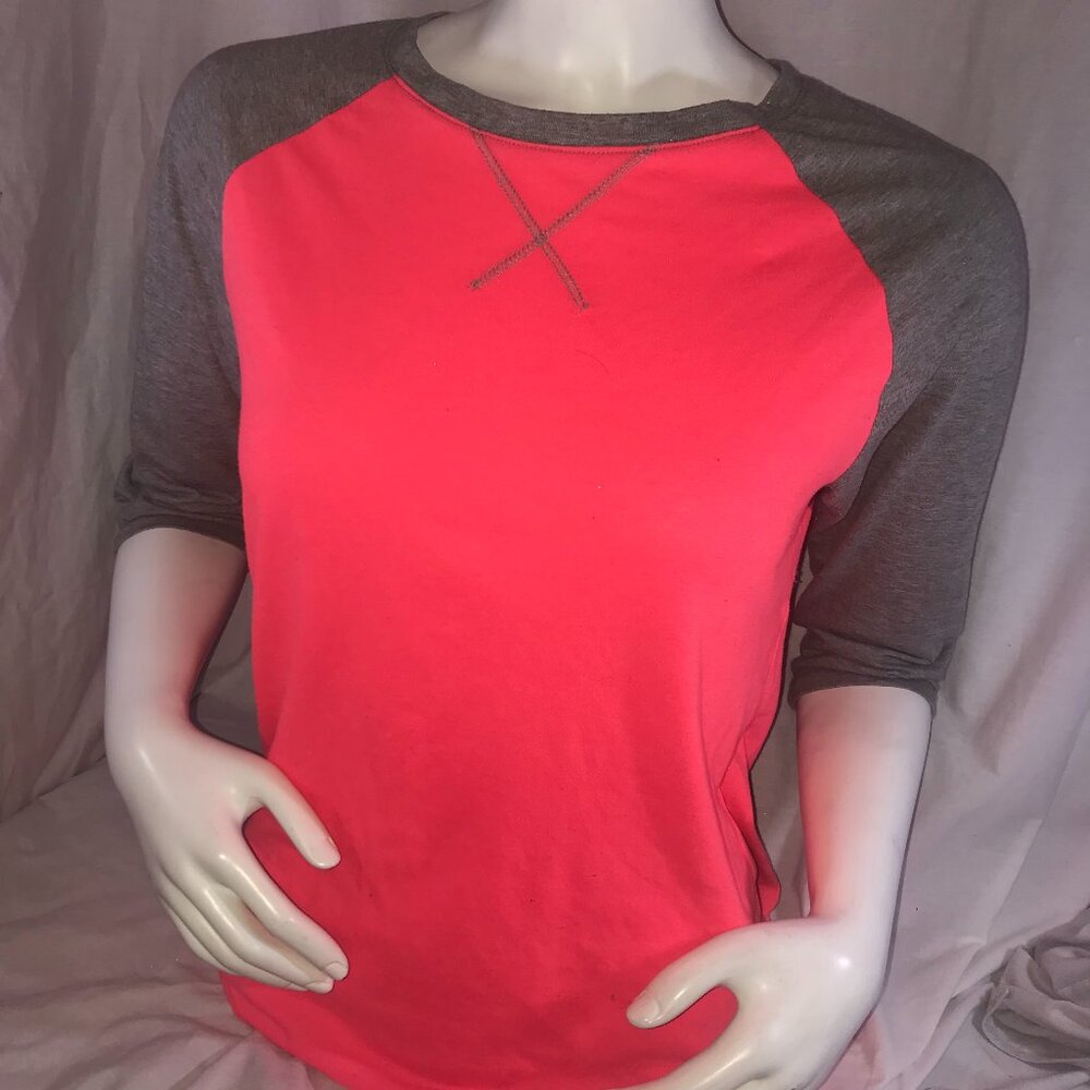 Womens Hot Pink And Grey Long-sleeve Workout Top Size Large